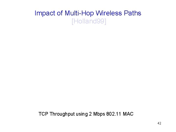 Impact of Multi-Hop Wireless Paths [Holland 99] TCP Throughput using 2 Mbps 802. 11