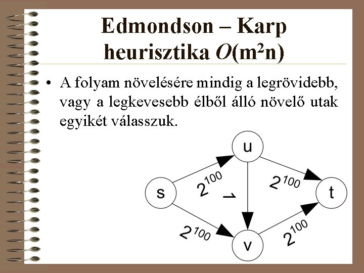 Edmondson – Karp heurisztika O(m 2 n) • A folyam növelésére mindig a legrövidebb,