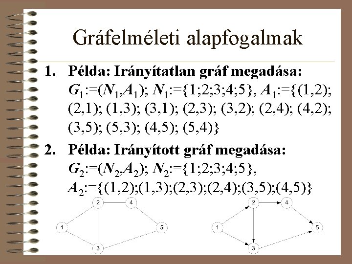 Gráfelméleti alapfogalmak 1. Példa: Irányítatlan gráf megadása: G 1: =(N 1, A 1); N