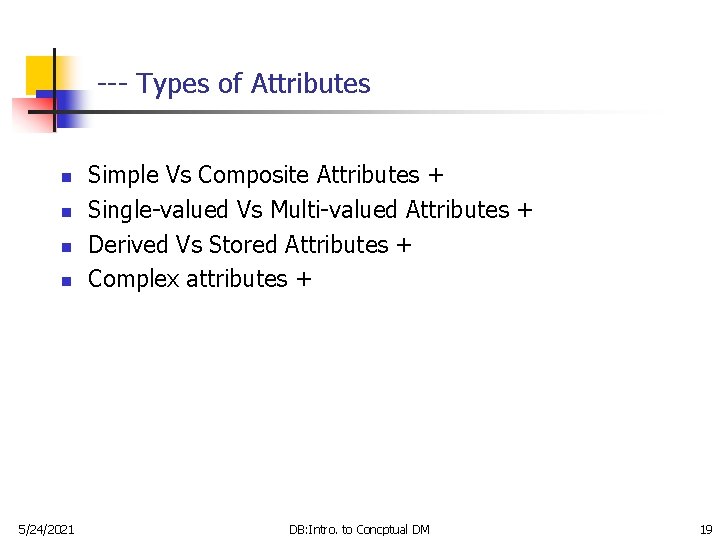 --- Types of Attributes n n 5/24/2021 Simple Vs Composite Attributes + Single-valued Vs