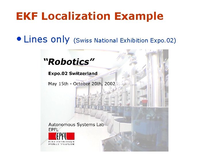 EKF Localization Example • Lines only (Swiss National Exhibition Expo. 02) 