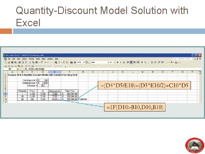 Quantity-Discount Model Solution with Excel 