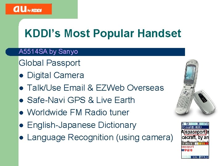 KDDI’s Most Popular Handset A 5514 SA by Sanyo Global Passport l Digital Camera