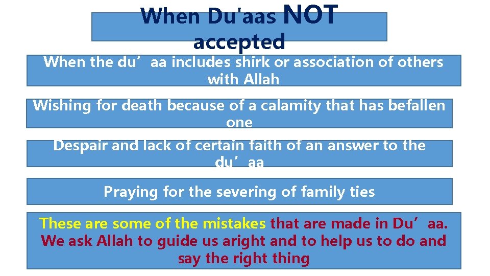 When Du'aas NOT accepted When the du’aa includes shirk or association of others with