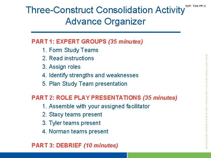 SSP: TSN PP-3 Three-Construct Consolidation Activity Advance Organizer PART 1: EXPERT GROUPS (35 minutes)