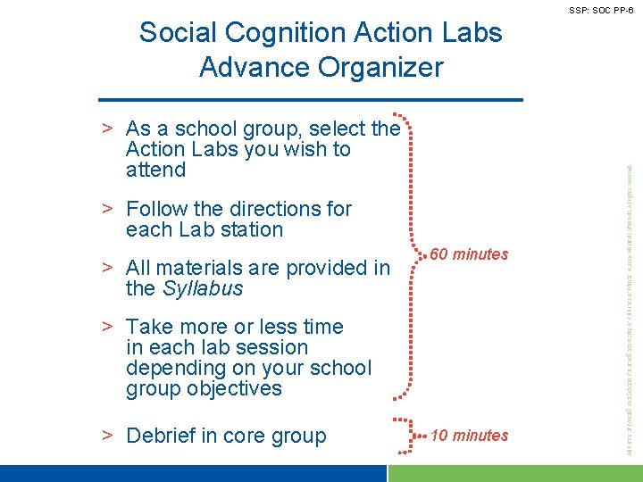 SSP: SOC PP-6 Social Cognition Action Labs Advance Organizer > As a school group,