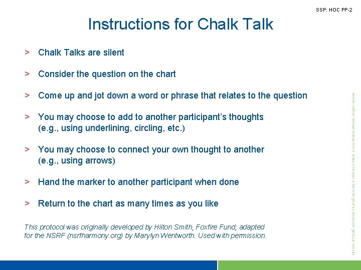 SSP: HOC PP-2 Instructions for Chalk Talk > Chalk Talks are silent > Consider