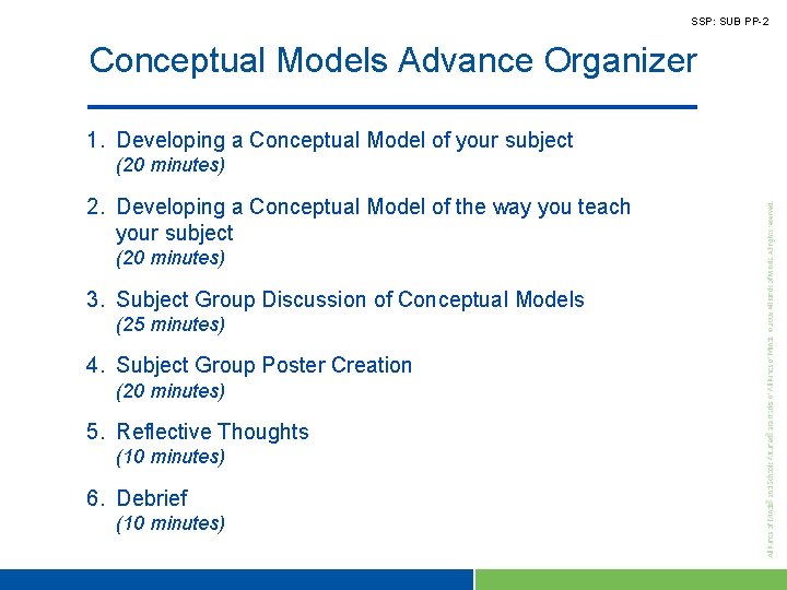 SSP: SUB PP-2 Conceptual Models Advance Organizer 1. Developing a Conceptual Model of your