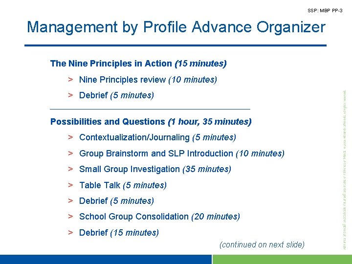 SSP: MBP PP-3 Management by Profile Advance Organizer The Nine Principles in Action (15