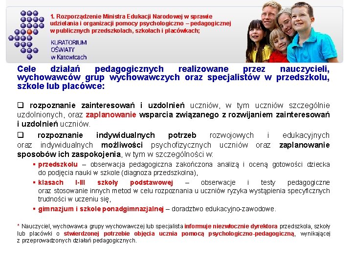 1. Rozporządzenie Ministra Edukacji Narodowej w sprawie udzielania i organizacji pomocy psychologiczno – pedagogicznej