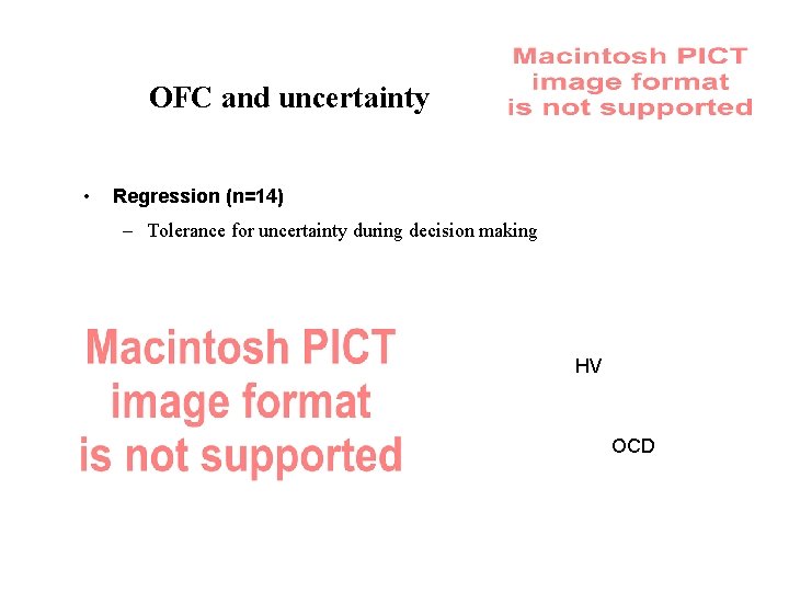 OFC and uncertainty • Regression (n=14) – Tolerance for uncertainty during decision making HV