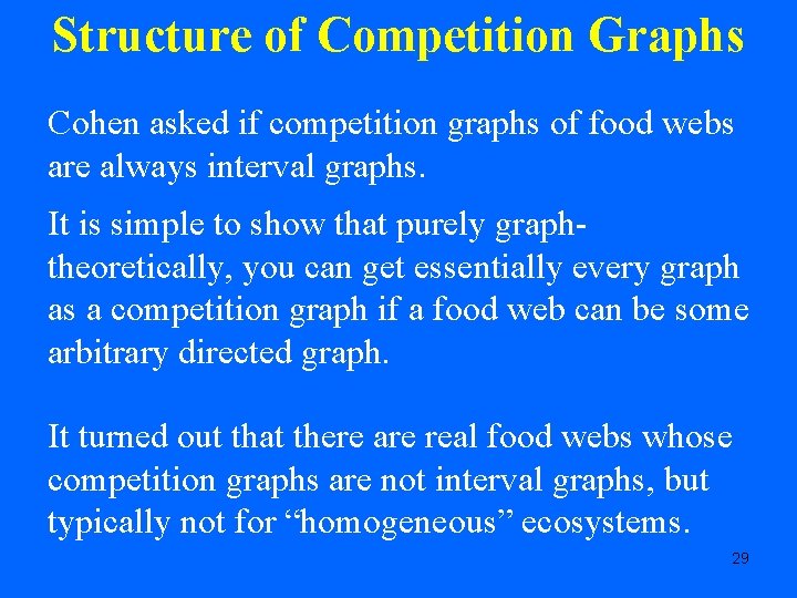 Structure of Competition Graphs Cohen asked if competition graphs of food webs are always