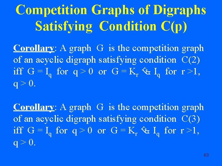 Competition Graphs of Digraphs Satisfying Condition C(p) Corollary: A graph G is the competition