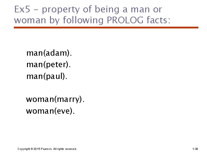 Ex 5 - property of being a man or woman by following PROLOG facts: