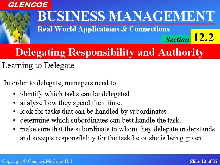 GLENCOE BUSINESS MANAGEMENT Real-World Applications & Connections Section 12. 2 Delegating Responsibility and Authority