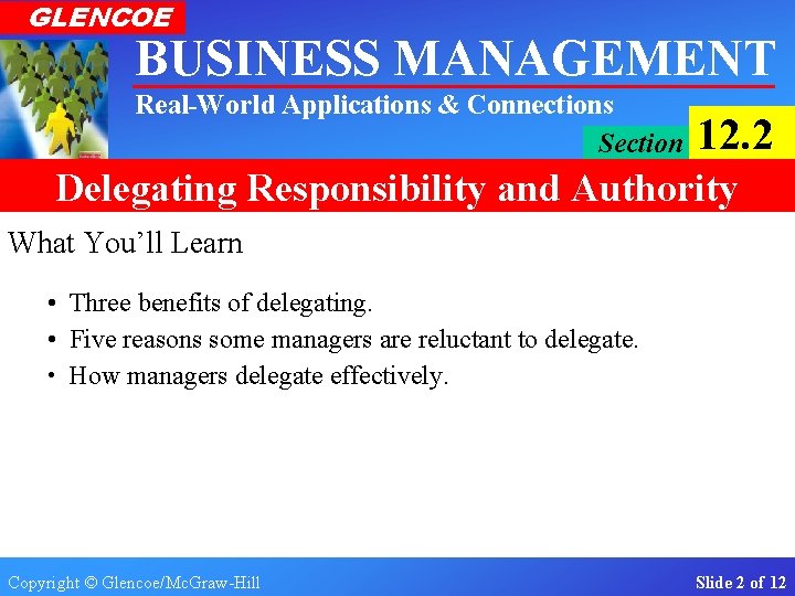 GLENCOE BUSINESS MANAGEMENT Real-World Applications & Connections Section 12. 2 Delegating Responsibility and Authority