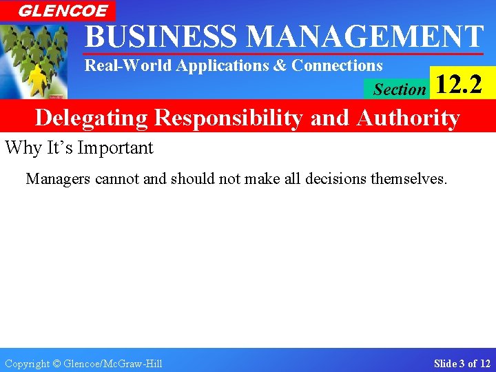 GLENCOE BUSINESS MANAGEMENT Real-World Applications & Connections Section 12. 2 Delegating Responsibility and Authority