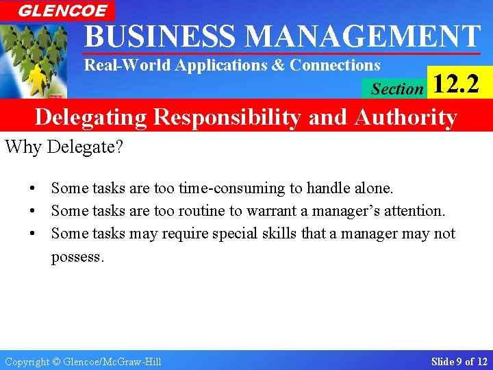 GLENCOE BUSINESS MANAGEMENT Real-World Applications & Connections Section 12. 2 Delegating Responsibility and Authority