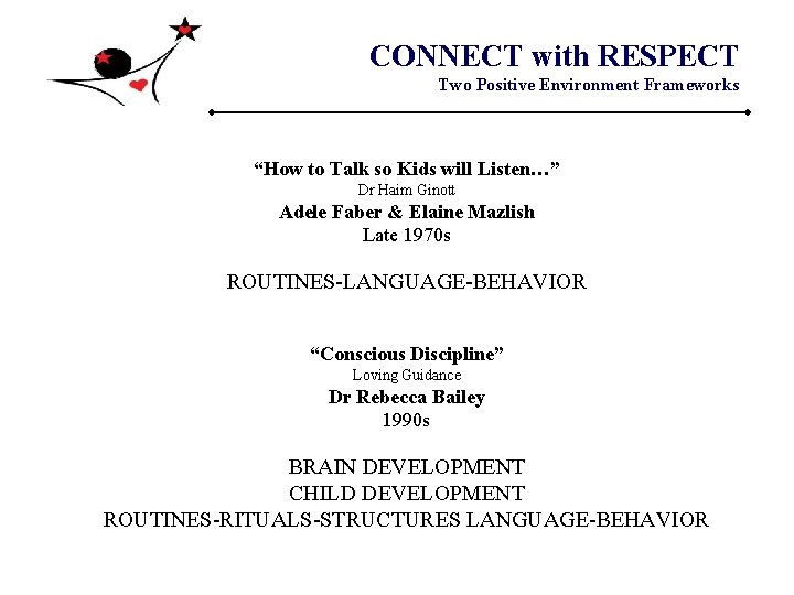 CONNECT with RESPECT Two Positive Environment Frameworks “How to Talk so Kids will Listen…” CONNECT with RESPECT Two Positive Environment Frameworks “How to Talk so Kids will Listen…”