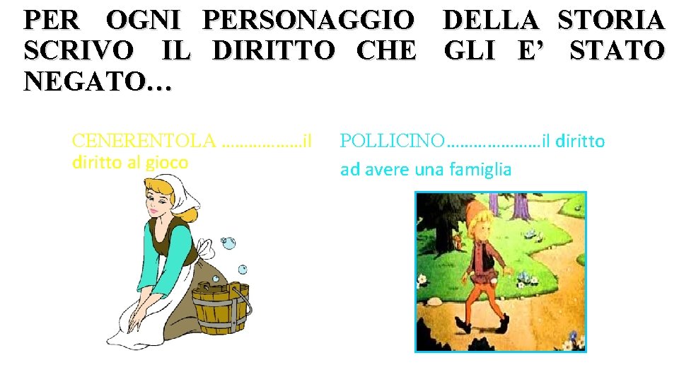 PER OGNI PERSONAGGIO DELLA STORIA SCRIVO IL DIRITTO CHE GLI E’ STATO NEGATO… CENERENTOLA PER OGNI PERSONAGGIO DELLA STORIA SCRIVO IL DIRITTO CHE GLI E’ STATO NEGATO… CENERENTOLA