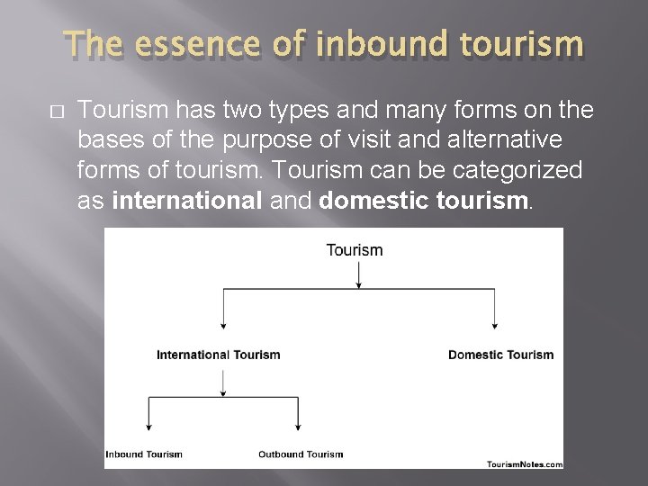 The essence of inbound tourism � Tourism has two types and many forms on