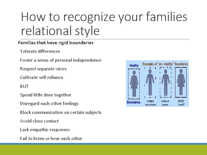 How to recognize your families relational style Families that have rigid boundaries Tolerate differences