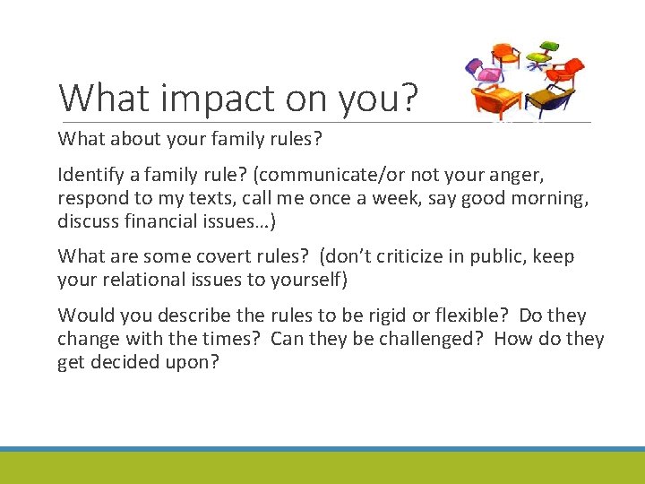 What impact on you? What about your family rules? Identify a family rule? (communicate/or