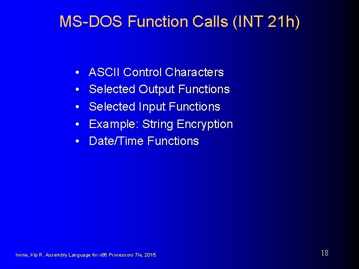 MS-DOS Function Calls (INT 21 h) • • • ASCII Control Characters Selected Output MS-DOS Function Calls (INT 21 h) • • • ASCII Control Characters Selected Output