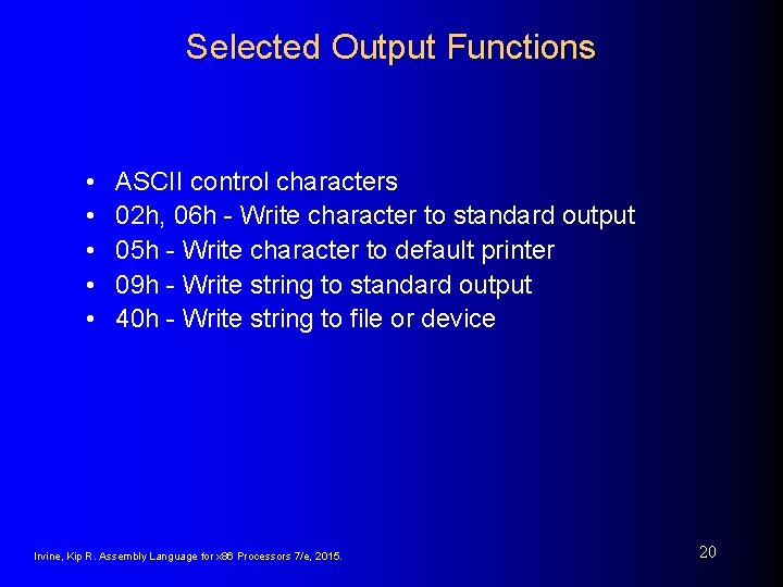 Selected Output Functions • • • ASCII control characters 02 h, 06 h - Selected Output Functions • • • ASCII control characters 02 h, 06 h -
