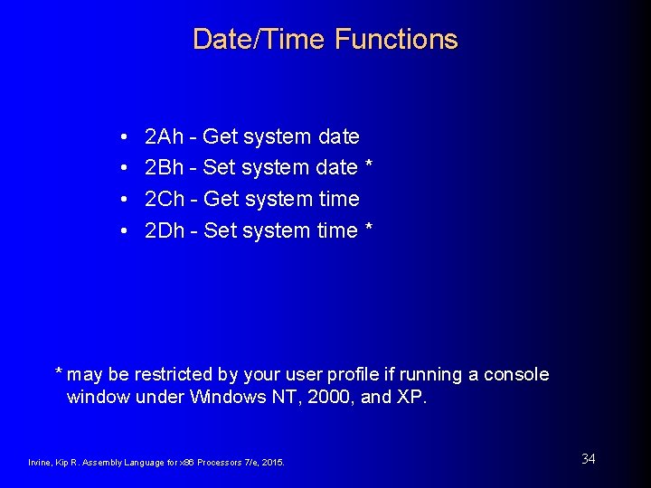 Date/Time Functions • • 2 Ah - Get system date 2 Bh - Set Date/Time Functions • • 2 Ah - Get system date 2 Bh - Set