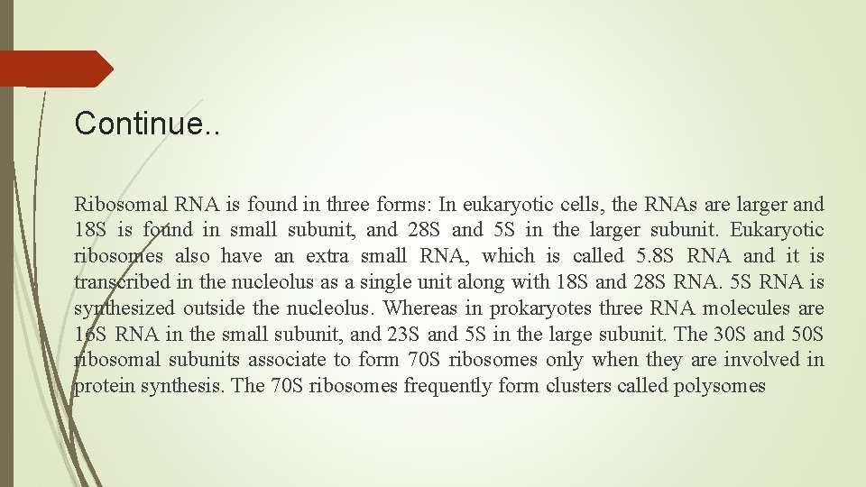 Continue. . Ribosomal RNA is found in three forms: In eukaryotic cells, the RNAs