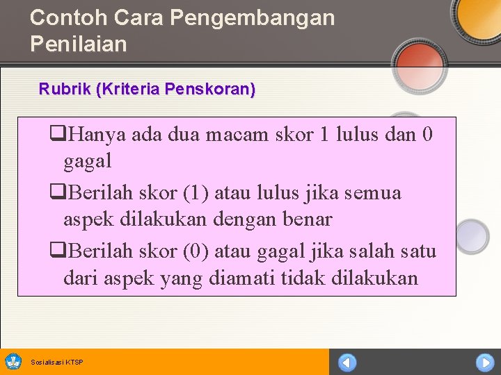 Contoh Cara Pengembangan Penilaian Rubrik (Kriteria Penskoran) q. Hanya ada dua macam skor 1