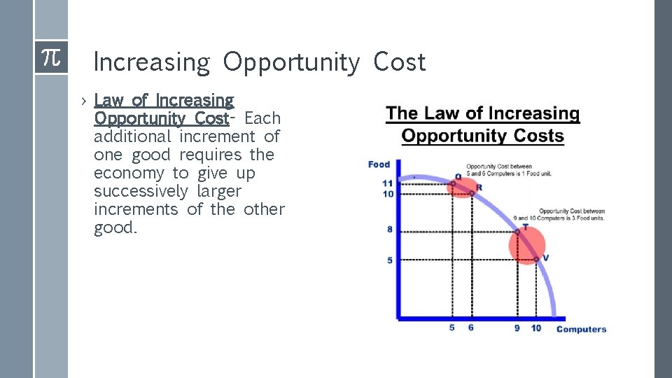 Increasing Opportunity Cost › Law of Increasing Opportunity Cost- Each additional increment of one
