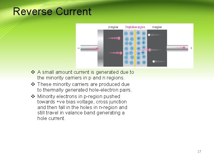 Reverse Current v A small amount current is generated due to the minority carriers