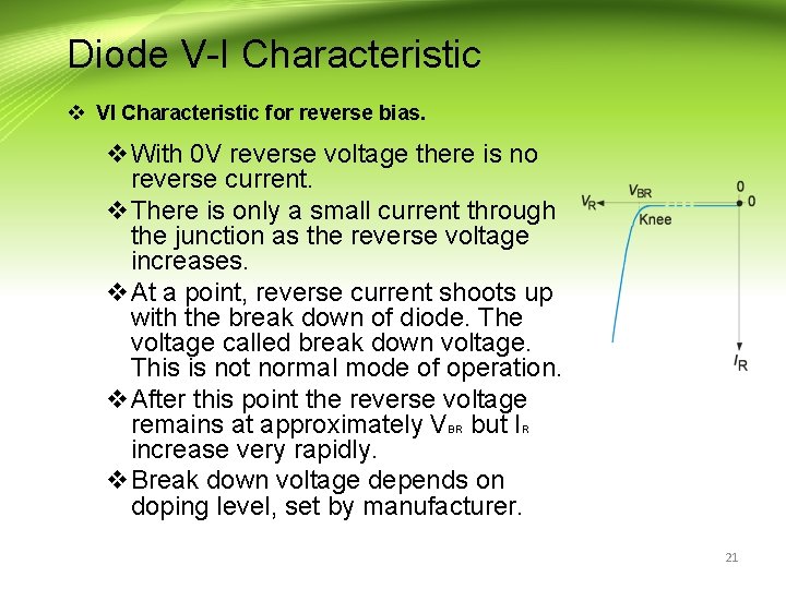 Diode V-I Characteristic v VI Characteristic for reverse bias. v. With 0 V reverse
