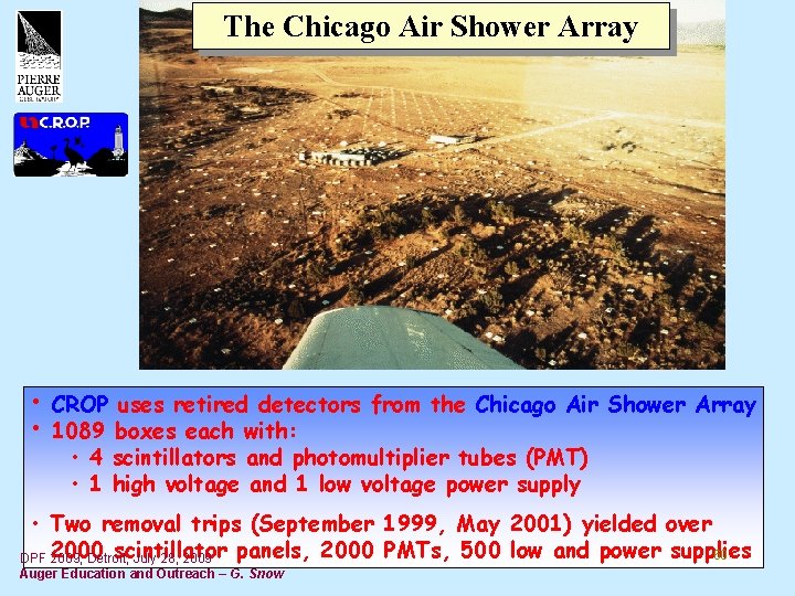 The Chicago Air Shower Array • • CROP uses retired detectors from the Chicago