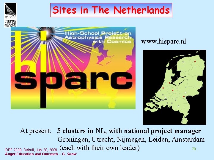 Sites in The Netherlands www. hisparc. nl At present: 5 clusters in NL, with