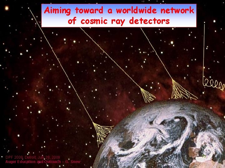 Aiming toward a worldwide network of cosmic ray detectors DPF 2009, Detroit, July 28,