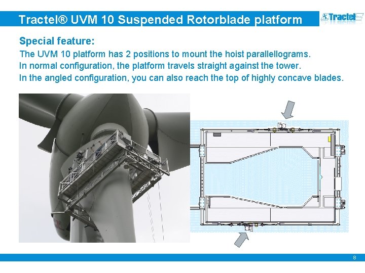 Tractel® UVM 10 Suspended Rotorblade platform Special feature: The UVM 10 platform has 2