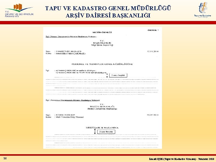 TAPU VE KADASTRO GENEL MÜDÜRLÜĞÜ ARŞİV DAİRESİ BAŞKANLIĞI 35 İsmail IŞIK (Tapu ve Kadastro