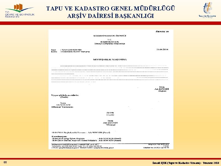 TAPU VE KADASTRO GENEL MÜDÜRLÜĞÜ ARŞİV DAİRESİ BAŞKANLIĞI 55 İsmail IŞIK (Tapu ve Kadastro