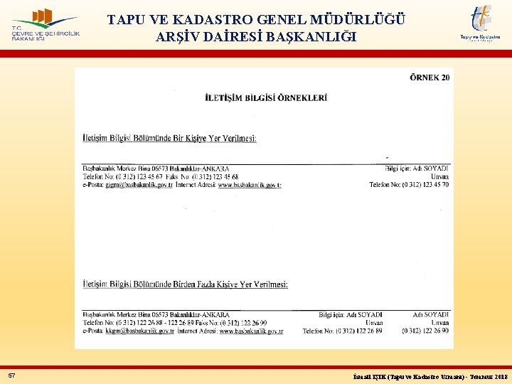 TAPU VE KADASTRO GENEL MÜDÜRLÜĞÜ ARŞİV DAİRESİ BAŞKANLIĞI 57 İsmail IŞIK (Tapu ve Kadastro