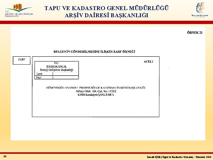 TAPU VE KADASTRO GENEL MÜDÜRLÜĞÜ ARŞİV DAİRESİ BAŞKANLIĞI 68 İsmail IŞIK (Tapu ve Kadastro