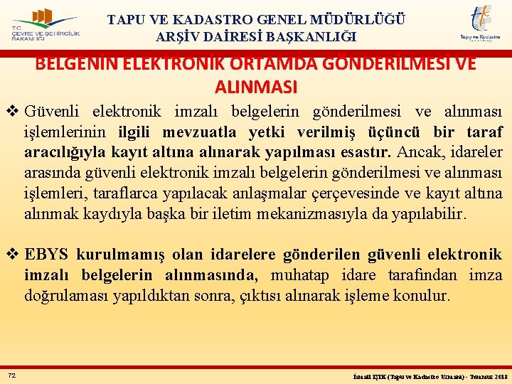 TAPU VE KADASTRO GENEL MÜDÜRLÜĞÜ ARŞİV DAİRESİ BAŞKANLIĞI BELGENİN ELEKTRONİK ORTAMDA GÖNDERİLMESİ VE ALINMASI