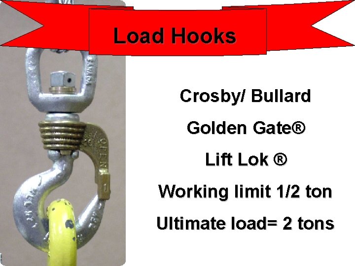 Load Hooks Crosby/ Bullard Golden Gate® Lift Lok ® Working limit 1/2 ton Ultimate