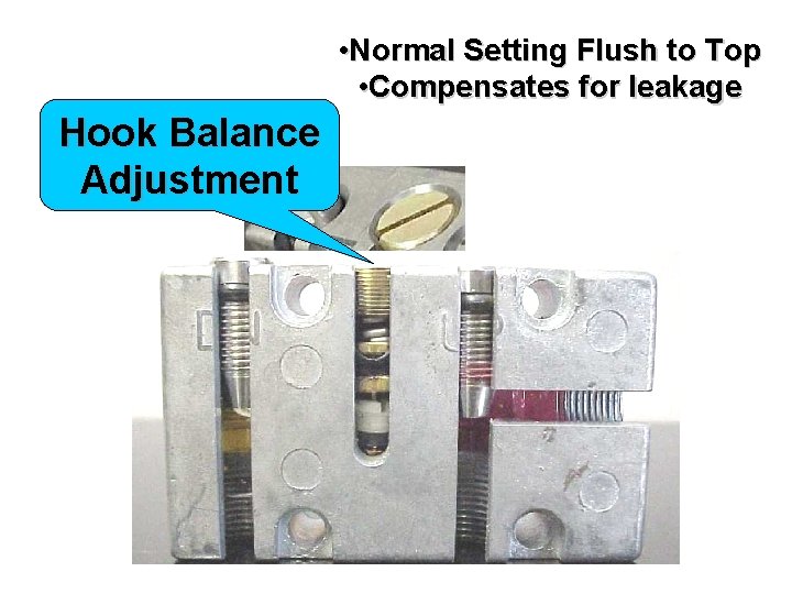  • Normal Setting Flush to Top • Compensates for leakage Hook Balance Adjustment
