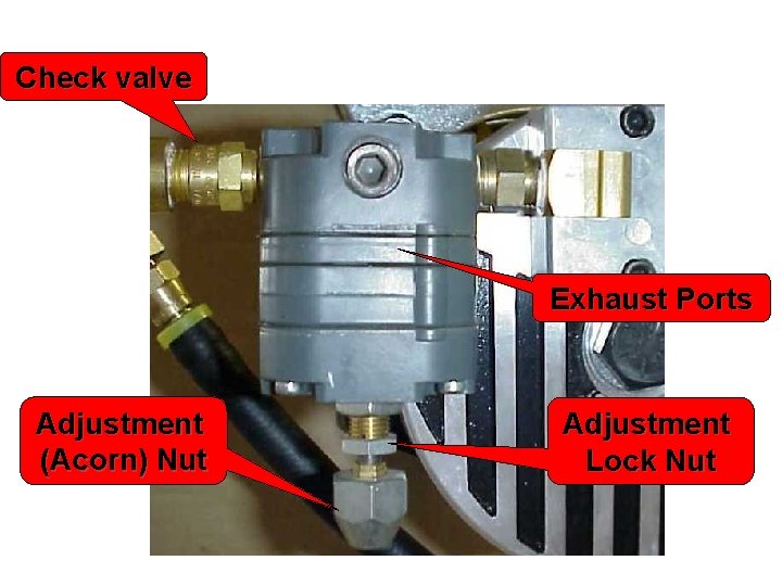 Check valve Exhaust Ports Adjustment (Acorn) Nut Adjustment Lock Nut 