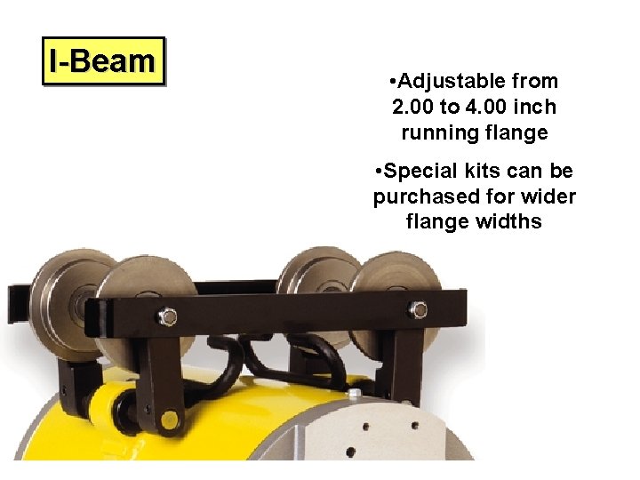 I-Beam • Adjustable from 2. 00 to 4. 00 inch running flange • Special