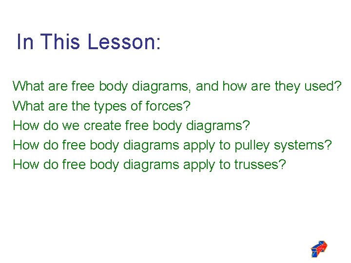 In This Lesson: What are free body diagrams, and how are they used? What