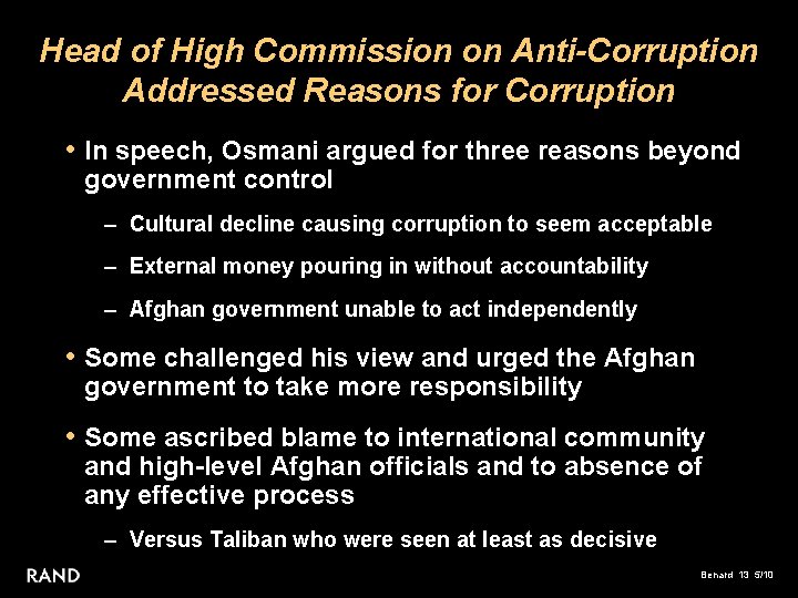 Head of High Commission on Anti-Corruption Addressed Reasons for Corruption • In speech, Osmani